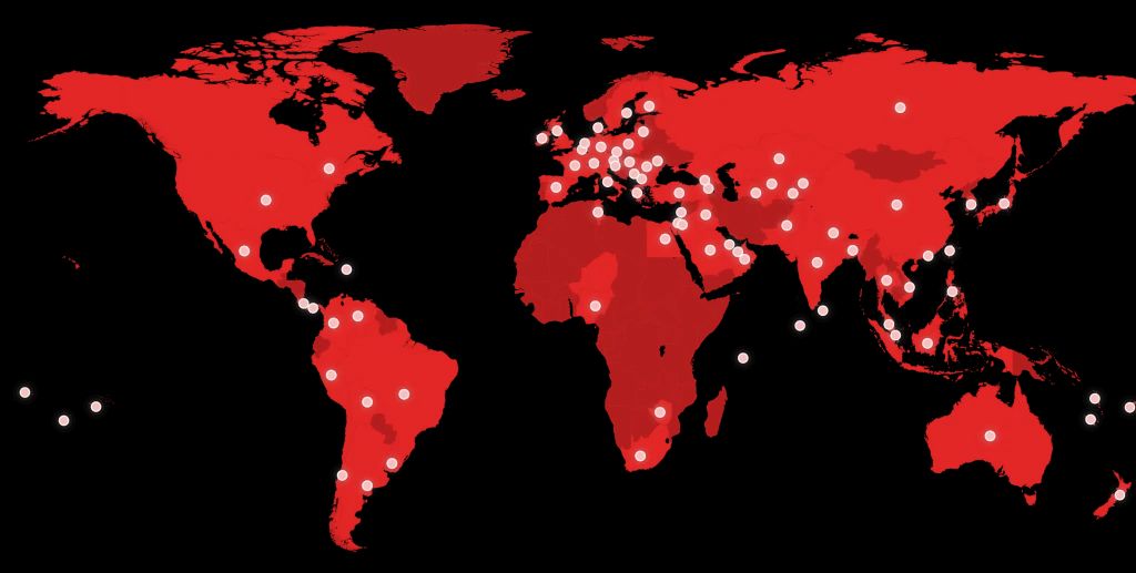 Global logistics network map showing MC Freight coverage in 86 countries.